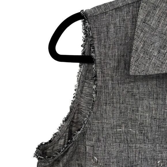 Michael Kors Linen Frayed Sleeve Snap Button Drawstring Dress Black Size Large - Picture 6 of 9